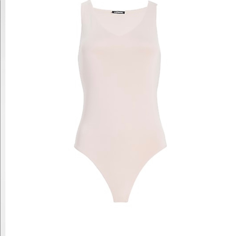 New S L Express Pale Pink Bodysuit v neck Thong Double Layer Contour Top Blouse - Picture 4 of 7
